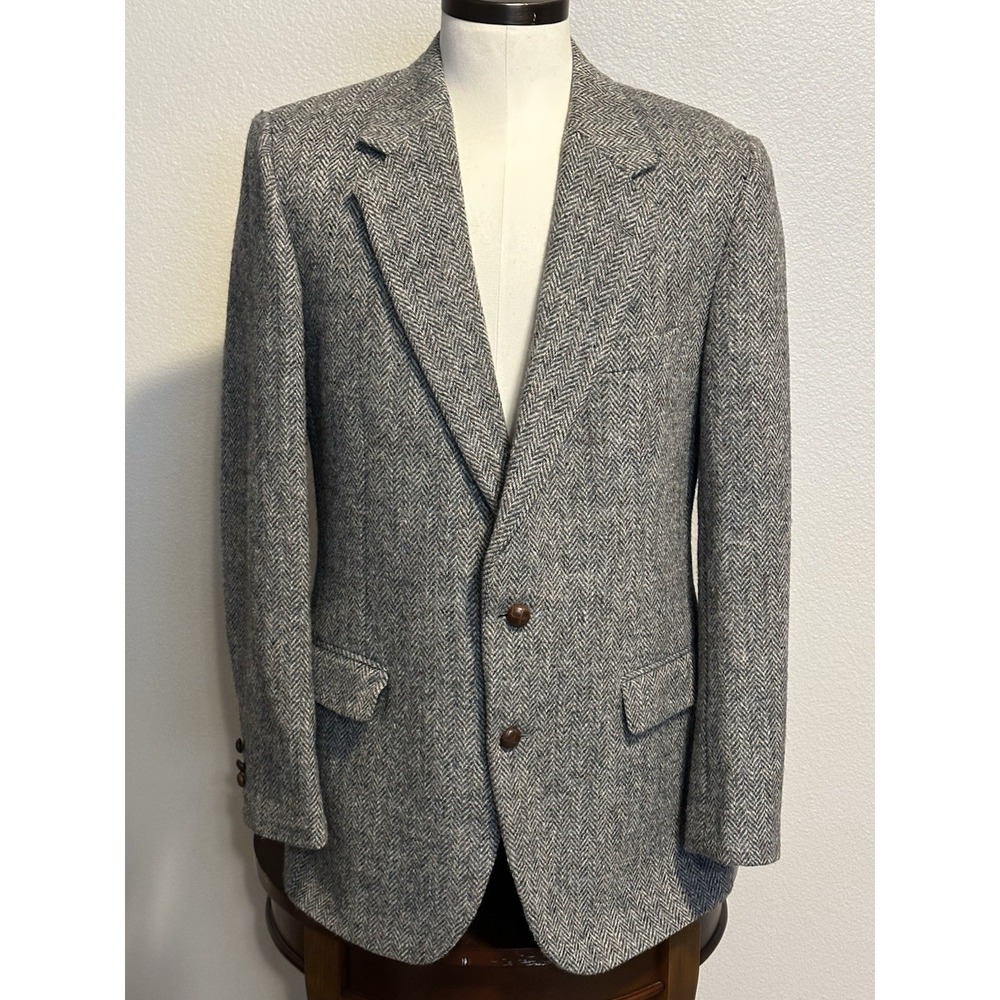 VTG Harris Tweed Hand Woven 100% Scottish Wool Herringbone Jacket Blazer Men 42